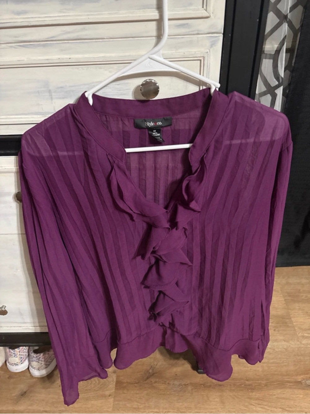 Style & Co. Women's Plum Ruffle Front Blouse